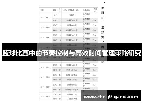 篮球比赛中的节奏控制与高效时间管理策略研究