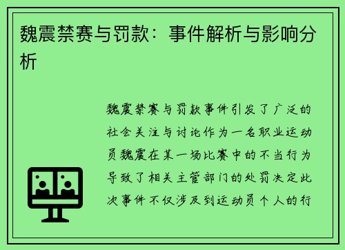 魏震禁赛与罚款：事件解析与影响分析