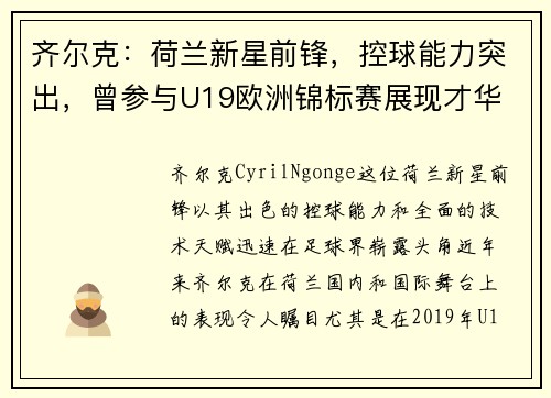 齐尔克：荷兰新星前锋，控球能力突出，曾参与U19欧洲锦标赛展现才华